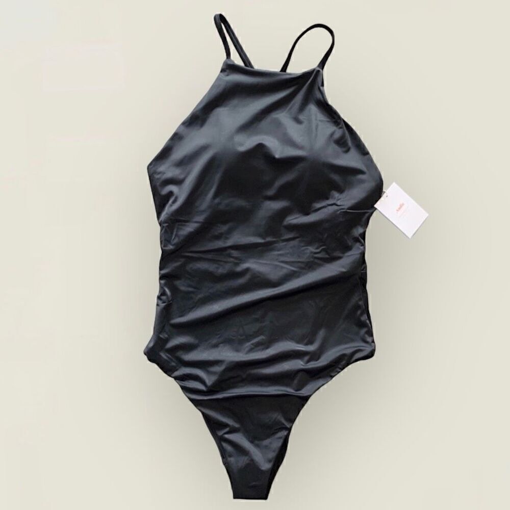 Andie Swim The Asbury One Piece Glossy Eco Nylon Black Classic Size M NWT - Picture 4 of 8